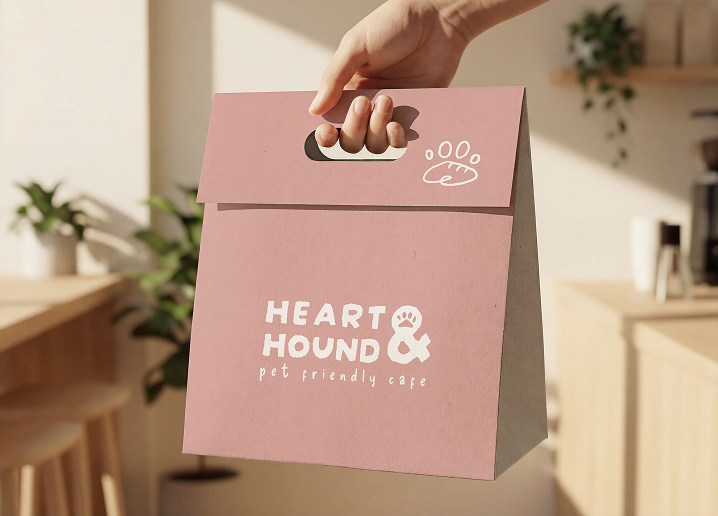 Heart & Hound branded takeout bag mockup