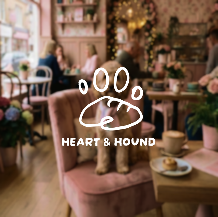 Heart & Hound lifestyle mockup with a dog in a cafe